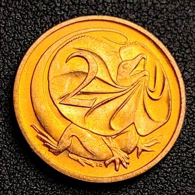 泉币菌-第98场-散币乐园场 - 原铜光极美品 美品 1984年 英属澳大利亚2分铜币 伞蜥蜴斗篷蜥 21.5mm
