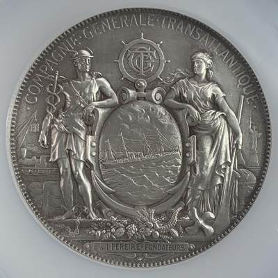 掌中浮雕-藏着的欧洲第034场 - NGC UNC : 1938年法国大西洋邮政银章，68mm
