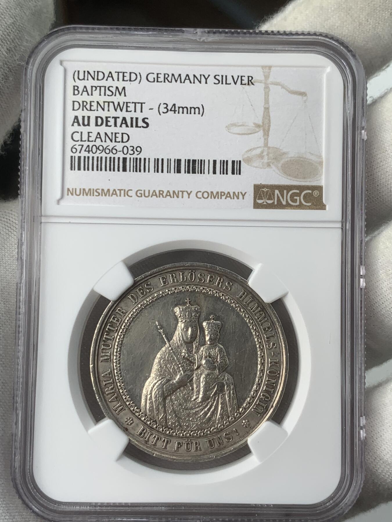 掌中浮雕-藏着的欧洲第034场 NGC AU : 德国洗礼银章，34mm