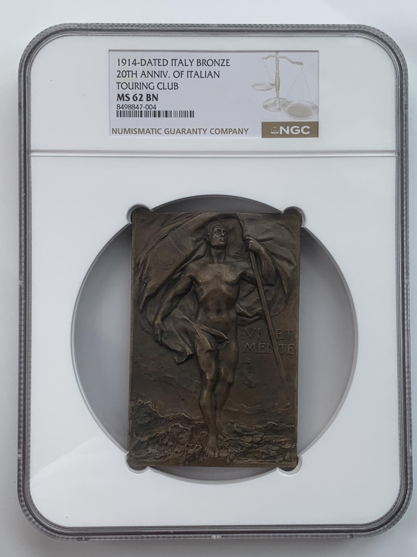 掌中浮雕-藏着的欧洲第034场 NGC MS62 : 1914年意大利旅游俱乐部总部成立20周年纪念铜章 ,  66 X 99mm