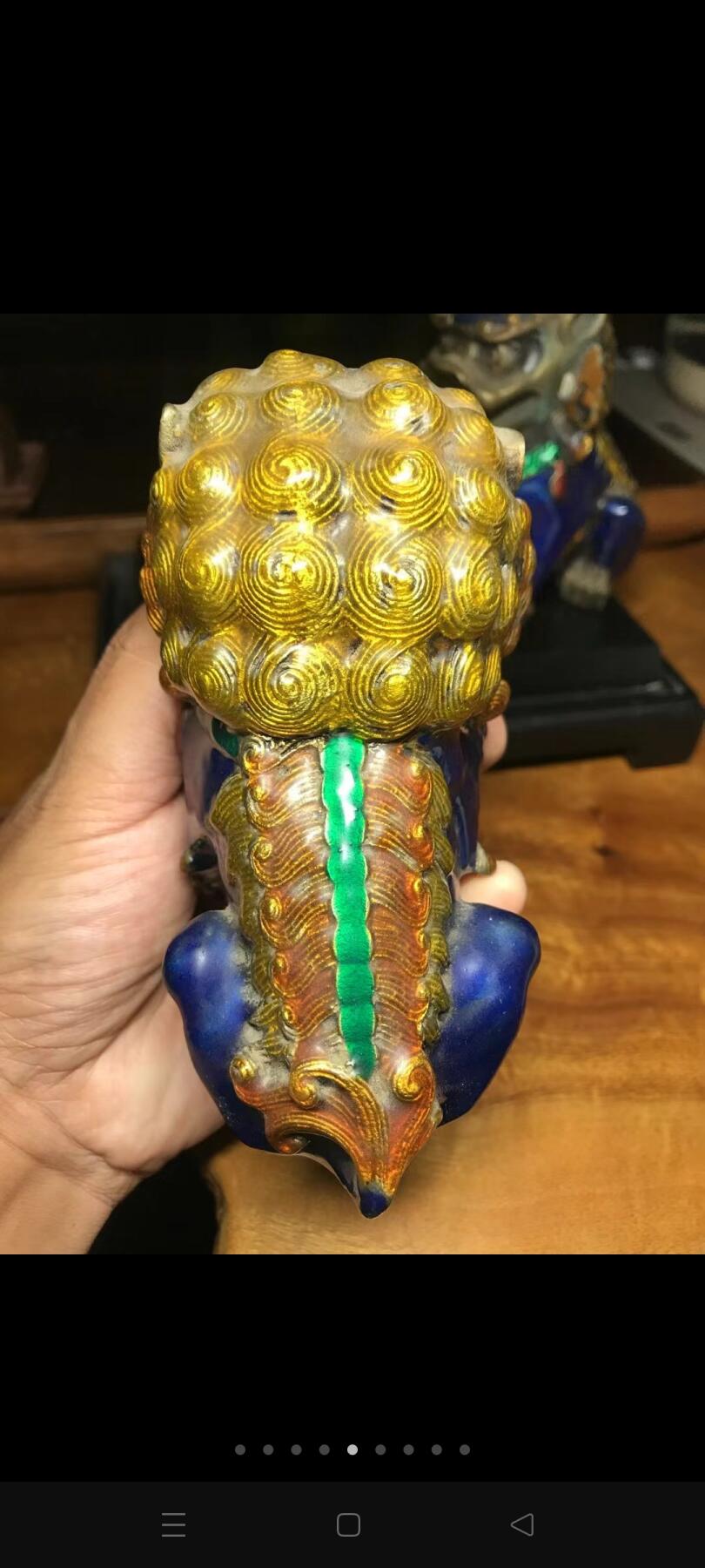 回流铜胎景泰蓝双狮镇纸一对！做工精致细腻栩栩如生！全美品！皮壳一流
