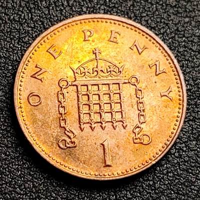 泉币菌-第97场-散币乐园场 - 原铜光UNC 英国1999年1便士紫铜币 威斯敏斯特宫徽章 20.3mm