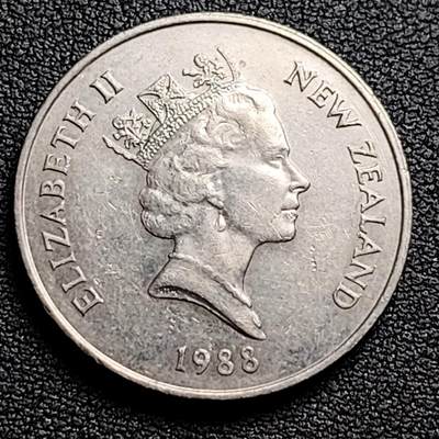 泉币菌-第98场-散币乐园场 美品 1988年 英属新西兰20分镍币 几维鸟  伊丽莎白二世女王 28.5mm 