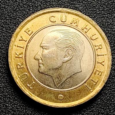 泉币菌-第98场-散币乐园场  土耳其1里拉双色币 凯末尔总统 26mm