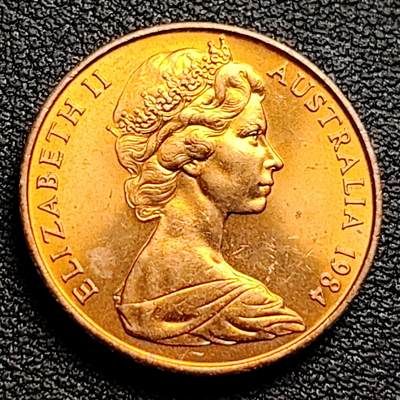 泉币菌-第98场-散币乐园场 原铜光UNC 1984年 英属澳大利亚2分铜币 伞蜥蜴斗篷蜥 21.5mm