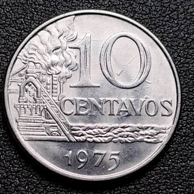 泉币菌-第96场-精品福利场 - 近未流通 UNC品 1975年巴西10分 镍币 炼油厂  巴西女神 23ｍｍ