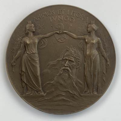 掌中浮雕-藏着的欧洲第034场 - 1905年瑞士巴塞尔莱茵河大桥建成纪念铜章，61mm
