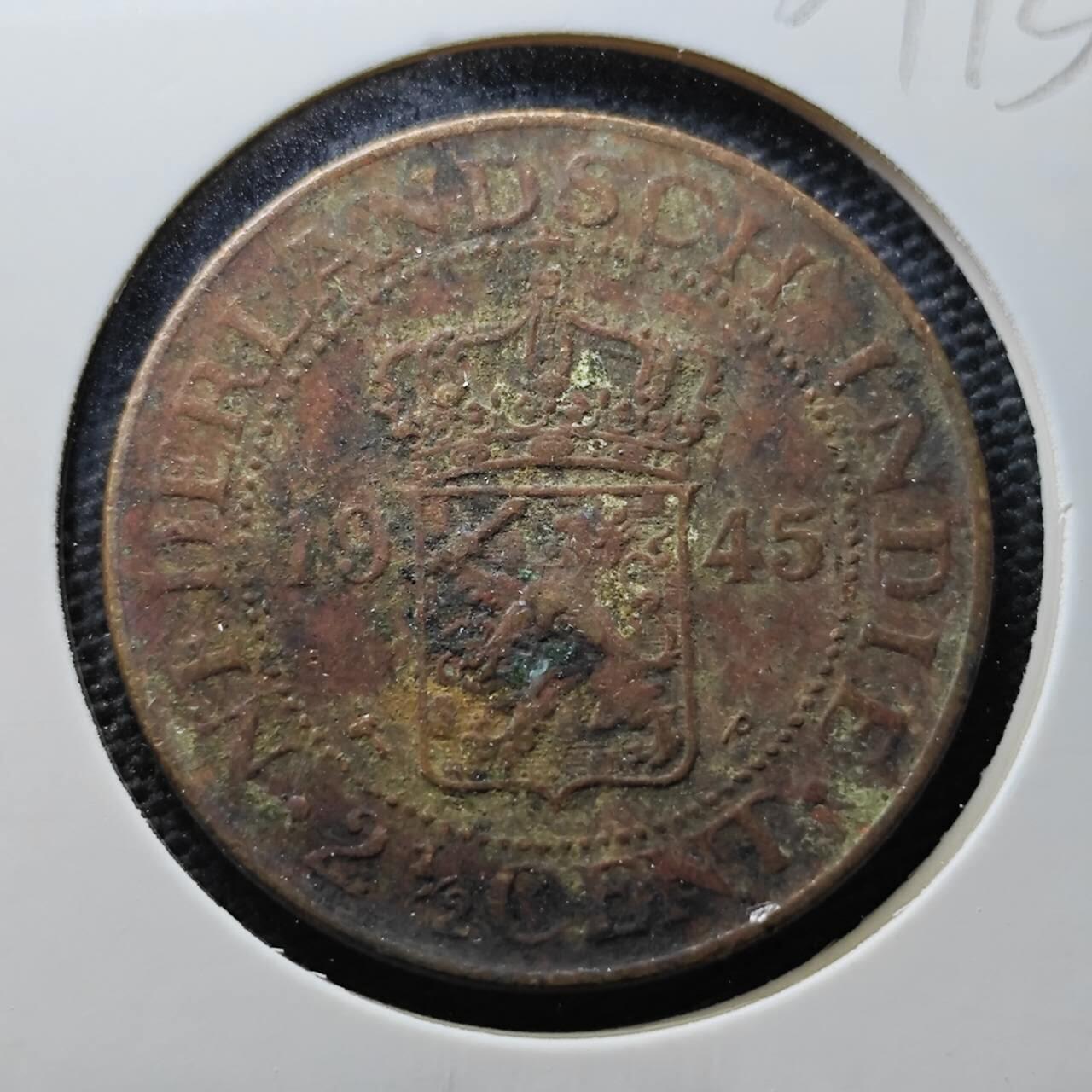 KK钱币收藏小铺 第329期 2月预留时间 周末发货 1945 荷属东印度2.5分铜币