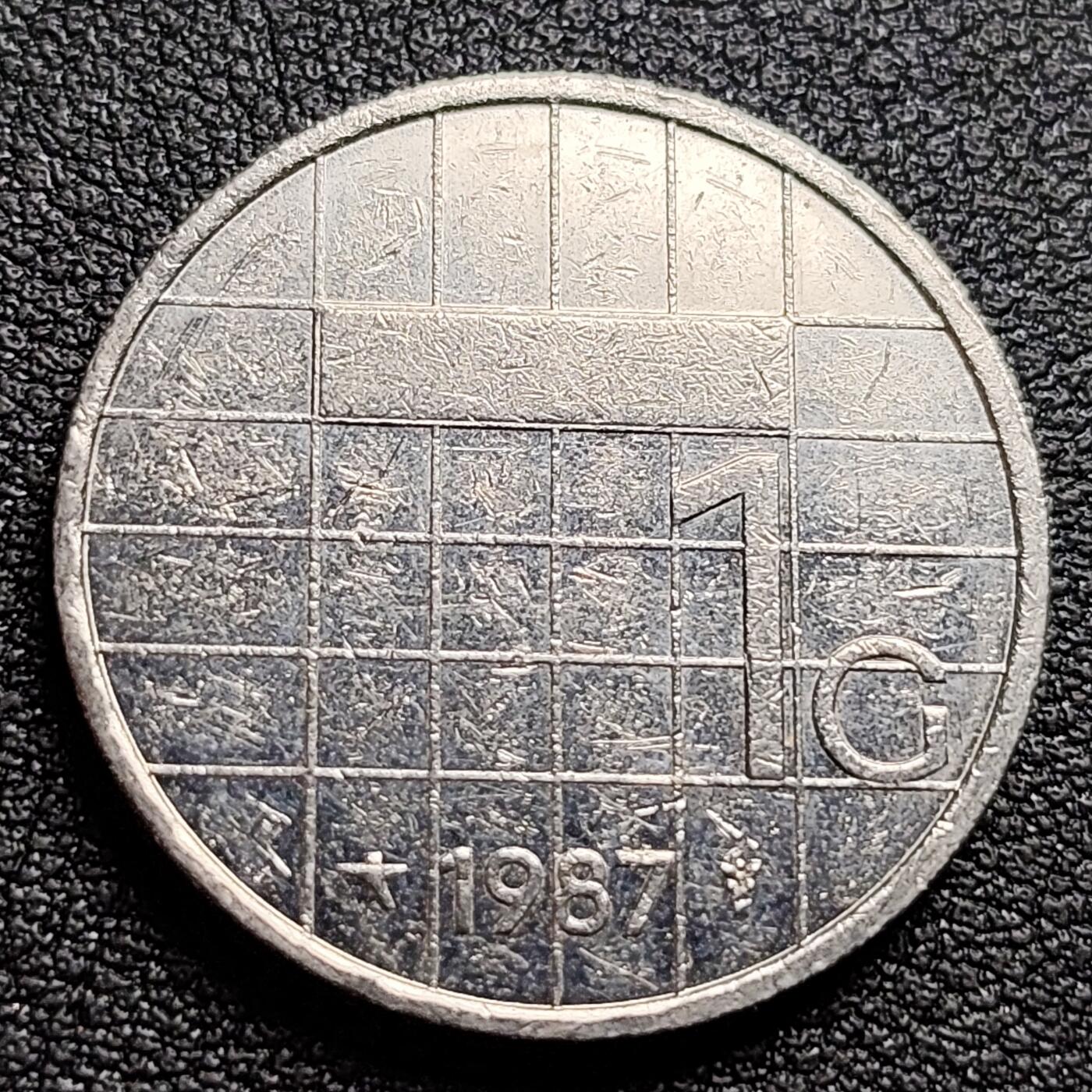 泉币菌-第97场-散币乐园场 1987年 荷兰王国早期1盾 朱莉安娜女王  镍币 硬币 25mm 