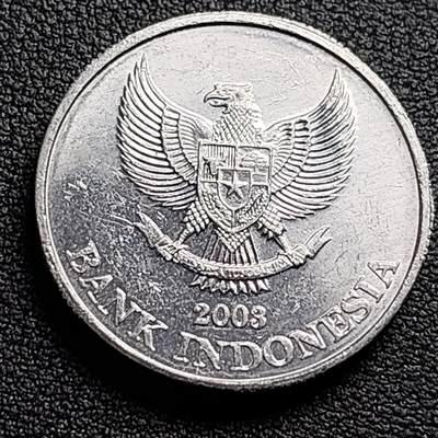泉币菌-第98场-散币乐园场  原光极美 印度尼西亚500盾 鹰徽 花卉 27mm 铝币