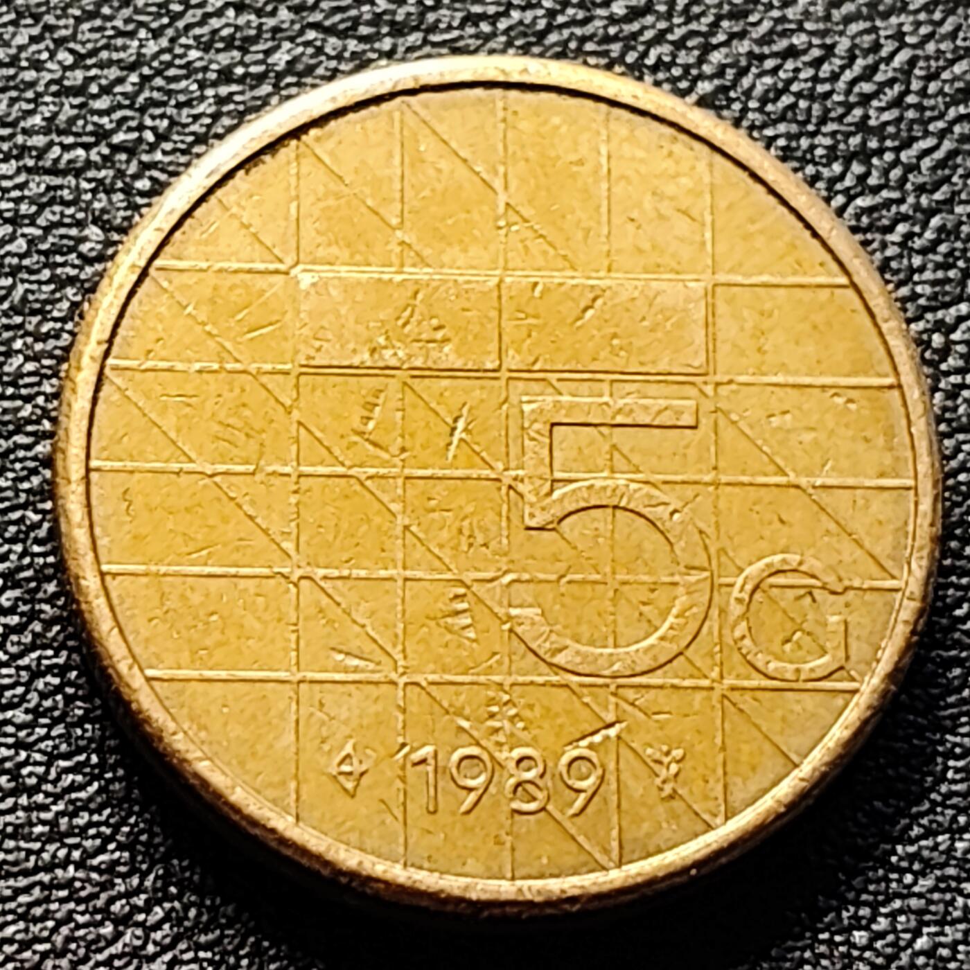 泉币菌-第98场-散币乐园场 1989年 荷兰5盾铜币 女王头像 23.5mm