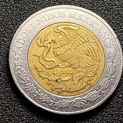 泉币菌-第98场-散币乐园场 墨西哥5比索双色币 鹰蛇图案 玛雅文化