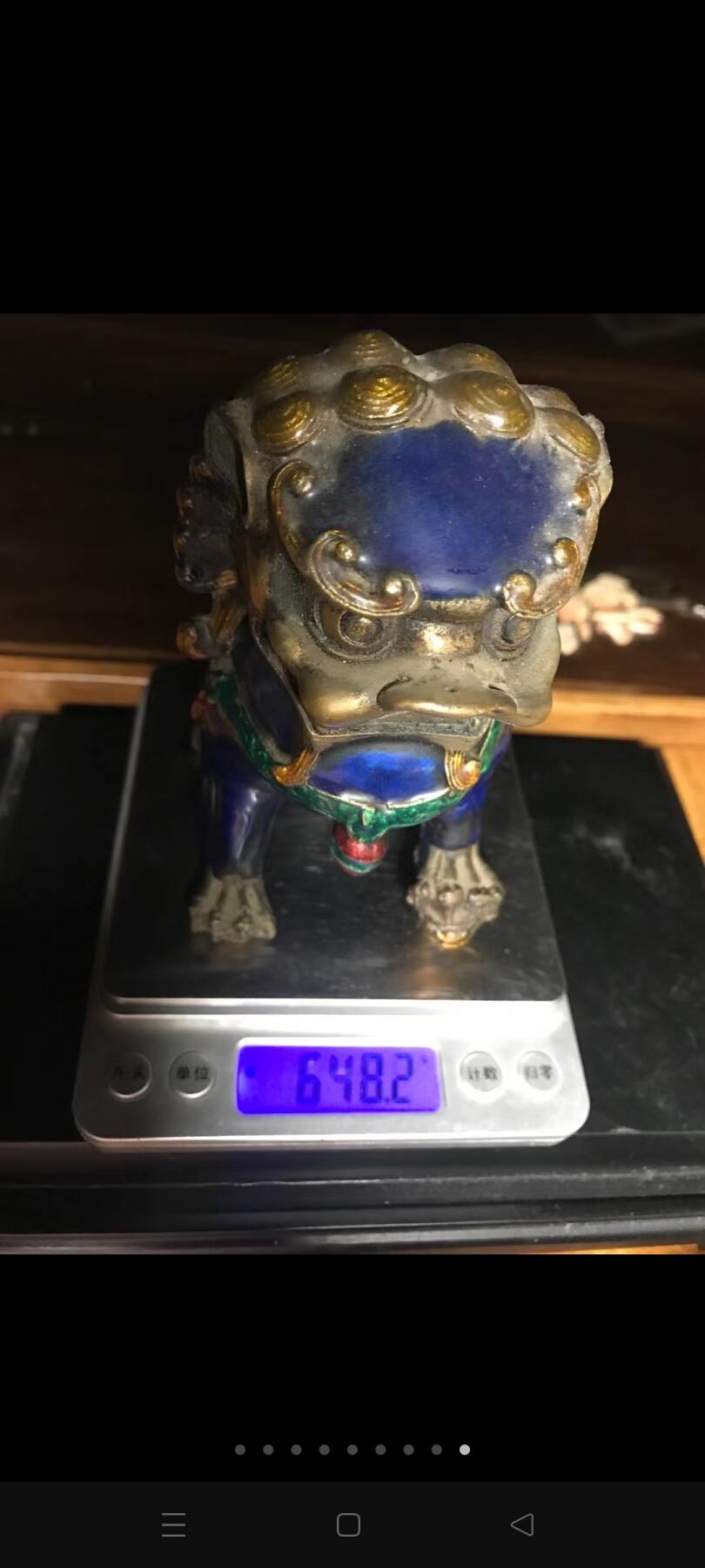 回流铜胎景泰蓝双狮镇纸一对！做工精致细腻栩栩如生！全美品！皮壳一流