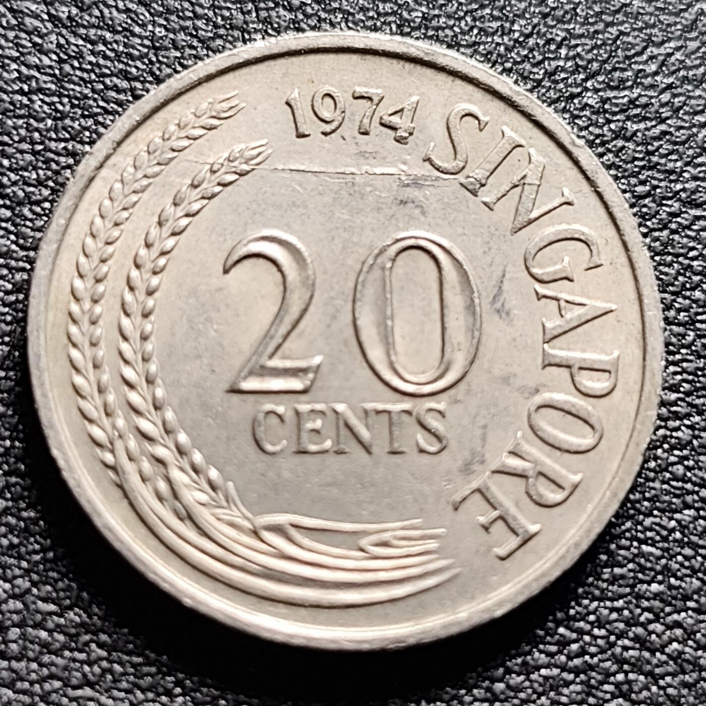 泉币菌-第99场-精品福利场 高币值 1974年 新加坡20分 海洋动物-剑鱼 24mm