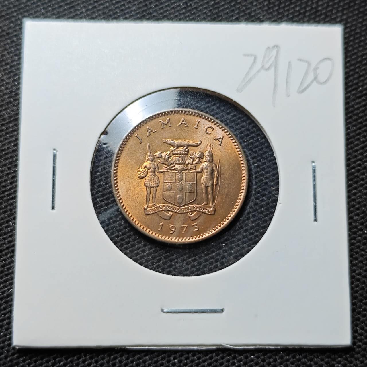 KK钱币收藏小铺 第329期 2月预留时间 周末发货  1973牙买加1分铜币 好品