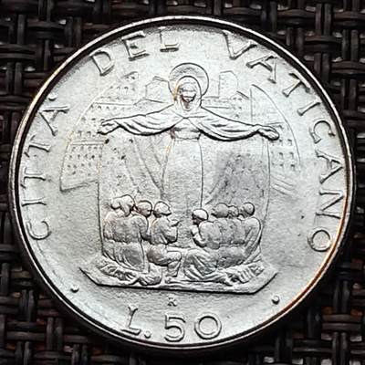 布加迪🐬～世界钱币(上海)🌾第 237 期 /  各国套币和散币 - 梵蒂冈🇻🇦1987年约翰保罗二世50里拉不锈钢币 25mm