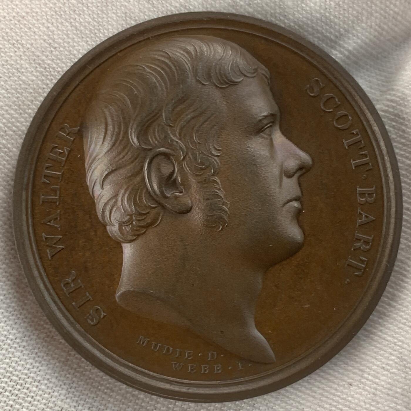 掌中浮雕-藏着的欧洲第034场 1821年英国诗人司各特铜章，T. Webb and B. R. Faulkner雕刻, J. Mudie出品, 40.5mm，此枚最为少见！