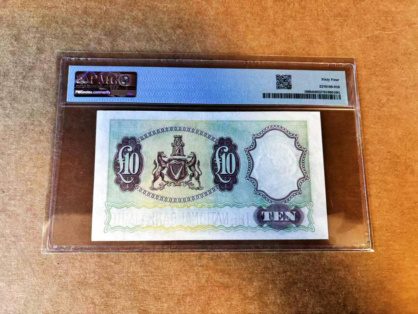 【Blue Auction】世界纸币精拍第715期——18级TOP拍卖/信誉/品质/专业/高效💫  【仅1张更高分 唯一亚军罕见高值 A冠】北爱尔兰 1959年10镑 竖琴女神 设计精美 PMG64 