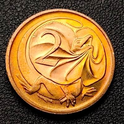 泉币菌-第96场-精品福利场 - 原铜光极美品 1984年 英属澳大利亚2分铜币 伞蜥蜴斗篷蜥 21.5mm