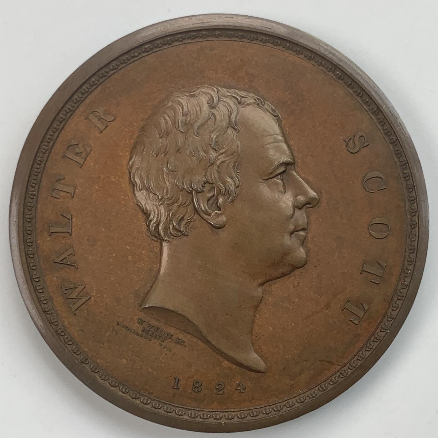 掌中浮雕-藏着的欧洲第034场 1824年英国诗人司各特铜章，W. Wyon雕刻.，54 mm