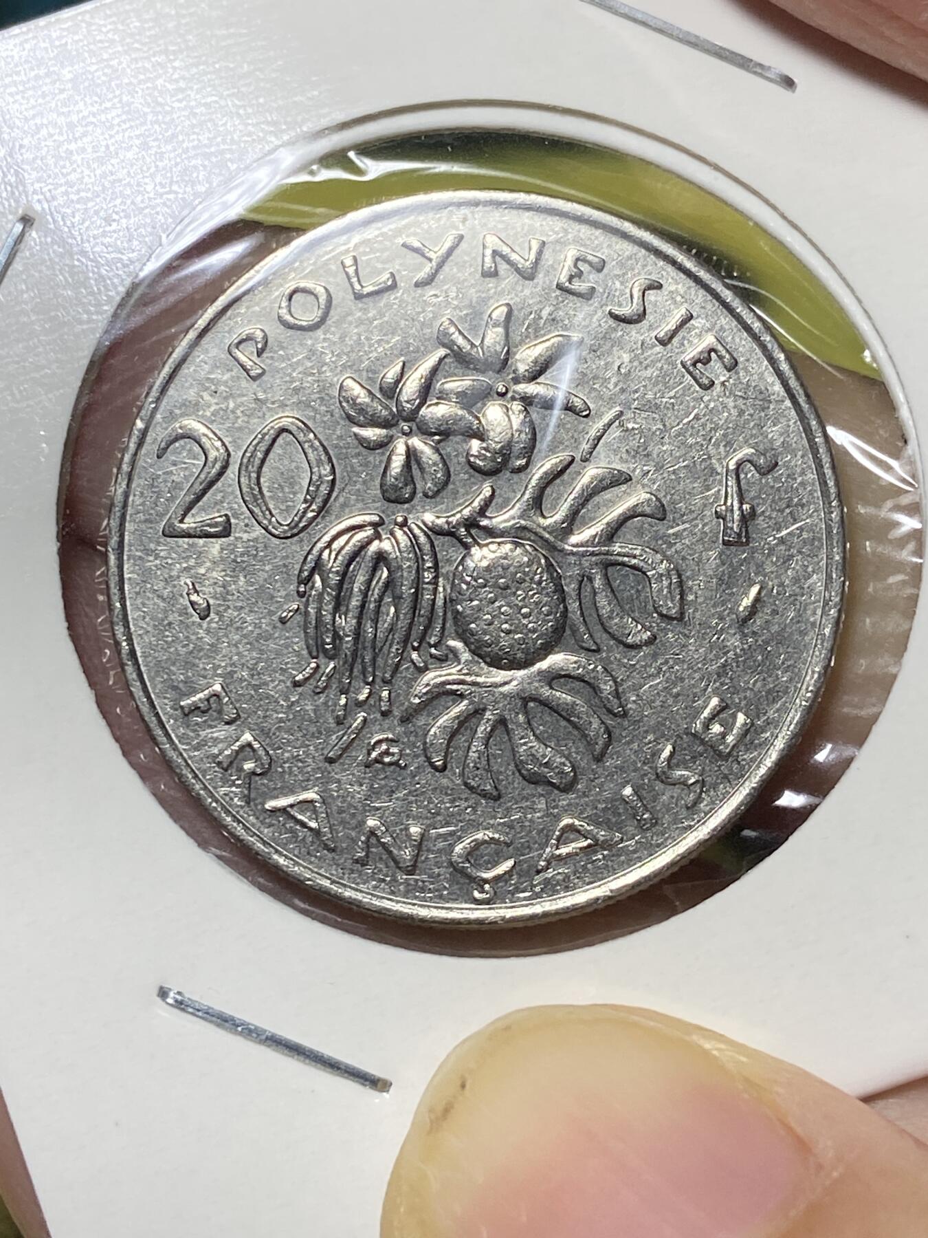 2025年第八十三场(总第一百零九场）外国好品散币(免佣金) 法属波利尼西亚🇵🇫1984年20法郎(第二套加字版，丰饶角加海豚标)