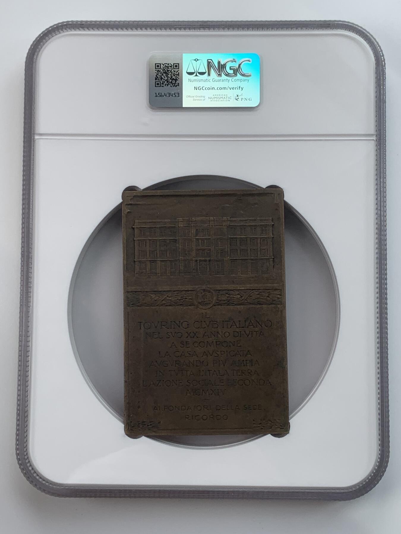 掌中浮雕-藏着的欧洲第034场 NGC MS62 : 1914年意大利旅游俱乐部总部成立20周年纪念铜章 ,  66 X 99mm
