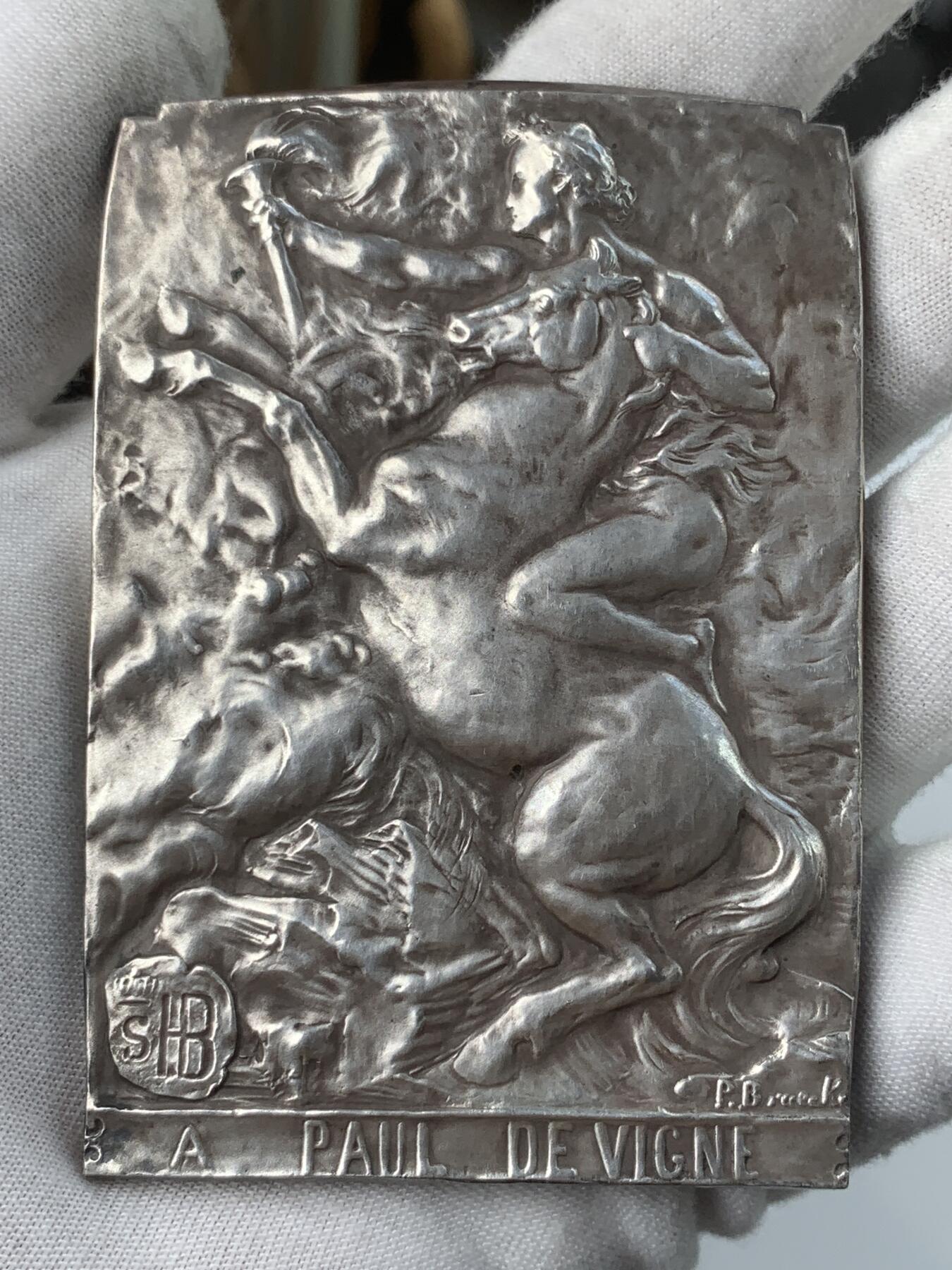 掌中浮雕-藏着的欧洲第034场 1912年比利时“普罗米修斯（向保罗•德维尼致敬）”镀银铜章， 58 X 85mm，186g，