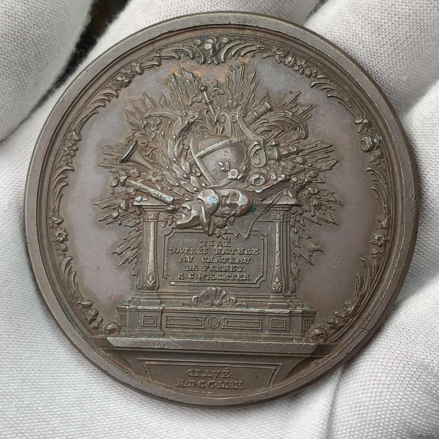 掌中浮雕-藏着的欧洲第034场 法国1770年思想家伏尔泰原铸铜章，59mm 