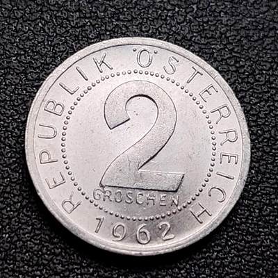 泉币菌-第96场-精品福利场 - 原光UNC 1962年奥地利2格罗森铝币 雄鹰18mm 欧洲币
