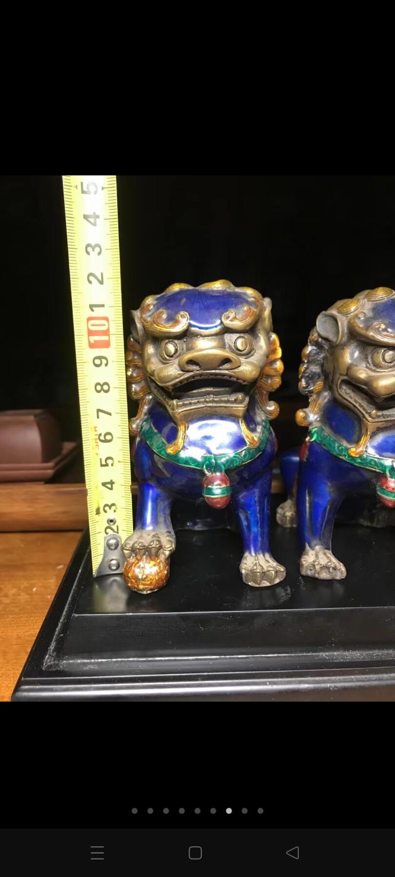 回流铜胎景泰蓝双狮镇纸一对！做工精致细腻栩栩如生！全美品！皮壳一流