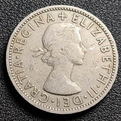 泉币菌-第98场-散币乐园场 英国早期1955年2先令老镍币 伊丽莎白二世青年女王头像 28.3MM