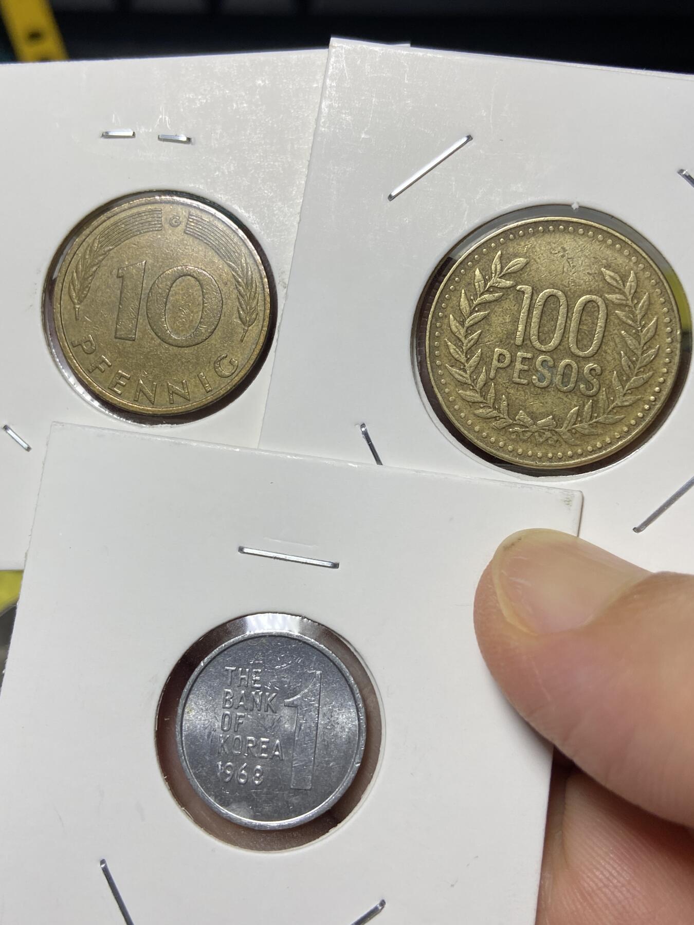 2025年第八十三场(总第一百零九场）外国好品散币(免佣金) 3枚:德国🇩🇪1991年10芬尼，哥伦比亚🇨🇴2006年100比索，韩国🇰🇷1968年1元