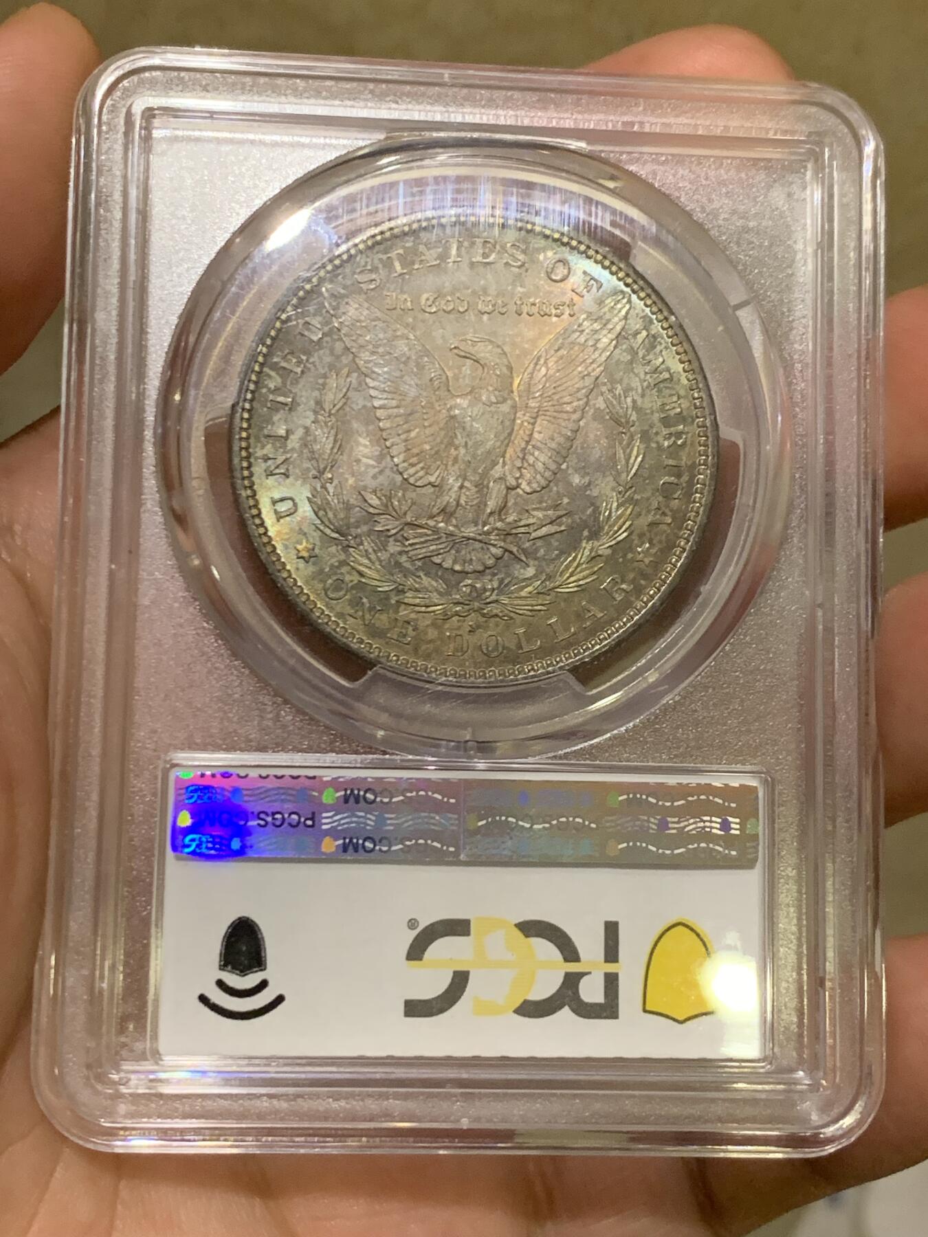 《竞宝斋》第412场 周日，周一，周二，3场连拍 （全场包邮） PCGS MS66 美国 1879年 1美元 摩根银币 较少年份+高分+双面五彩包浆 集合美系众多收藏特点 一步到位的收藏