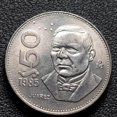泉币菌-第96场-精品福利场 - 原光UNC 厚重 墨西哥1988年 50比索铜镍币 华雷斯总统 23.5mm 