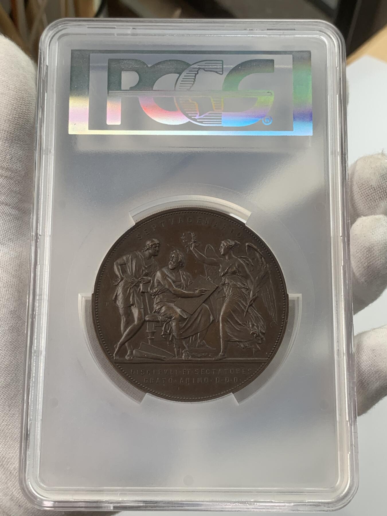 掌中浮雕-藏着的欧洲第034场 PCGS SP63 : 1883年丹麦建筑师兼维也纳教授Theophil Hansen70岁诞辰铜章 ，60mm