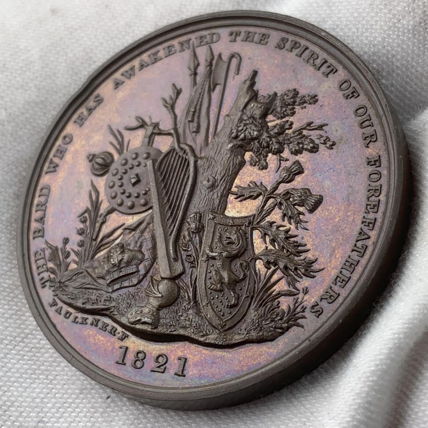 掌中浮雕-藏着的欧洲第034场 1821年英国诗人司各特铜章，T. Webb and B. R. Faulkner雕刻, J. Mudie出品, 40.5mm，此枚最为少见！