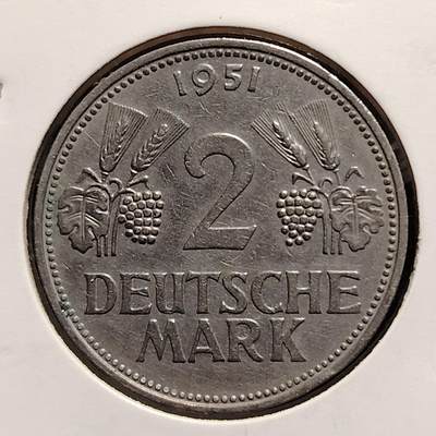 布加迪🐬～世界钱币(上海)🌾第 237 期 /  各国套币和散币 - 德国🇩🇪 1951年 2马克 较少见