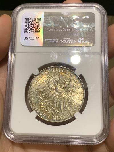 《竞宝斋》第412场 周日，周一，周二，3场连拍 （全场包邮） NGC MS63 德国1860法兰克福少女泰勒，极美幻彩转光，个人认为略低评，实物令人爱不释手