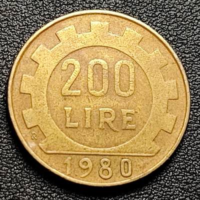 泉币菌-第98场-散币乐园场 意大利1980年200里拉 丰收女神 齿轮 铝青铜币 外国硬币 24mm