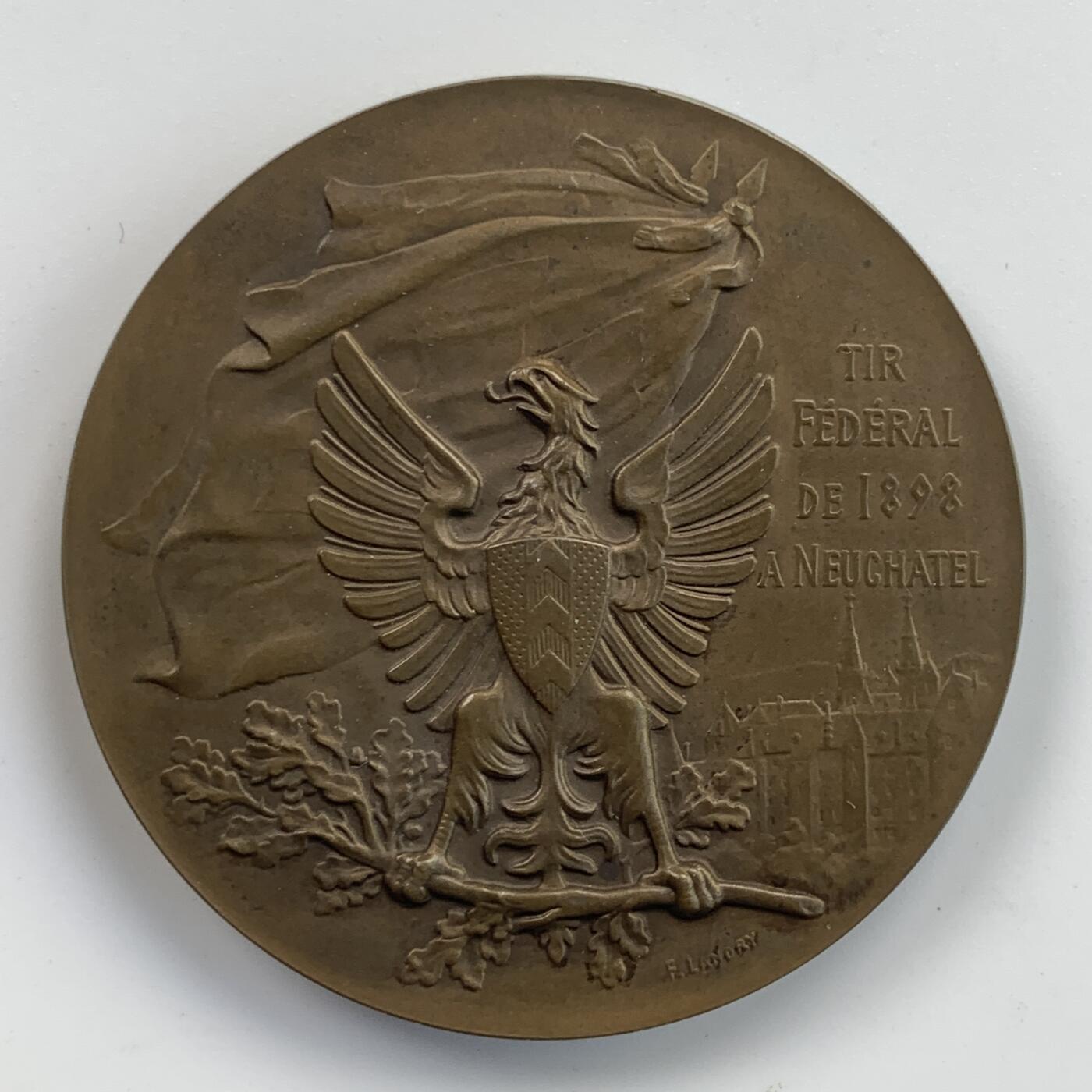 掌中浮雕-藏着的欧洲第034场 1898年瑞士纳沙泰尔射击节铜章，45mm，带原盒