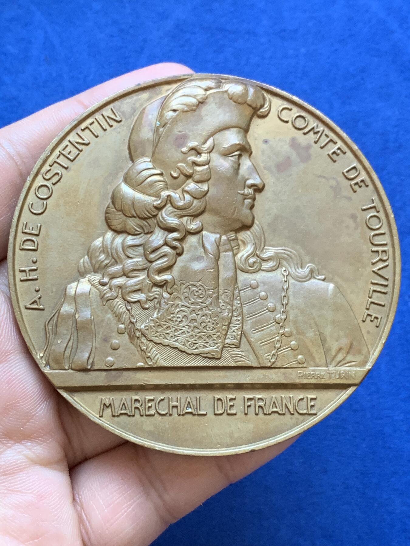 《竞宝斋》第413场 周日，周一，周二，3场连拍 （全场包邮） 法国1942年图尔维尔伯爵铜章，“海浪又增添了新的美丽”，179.50g，72mm，无边铭