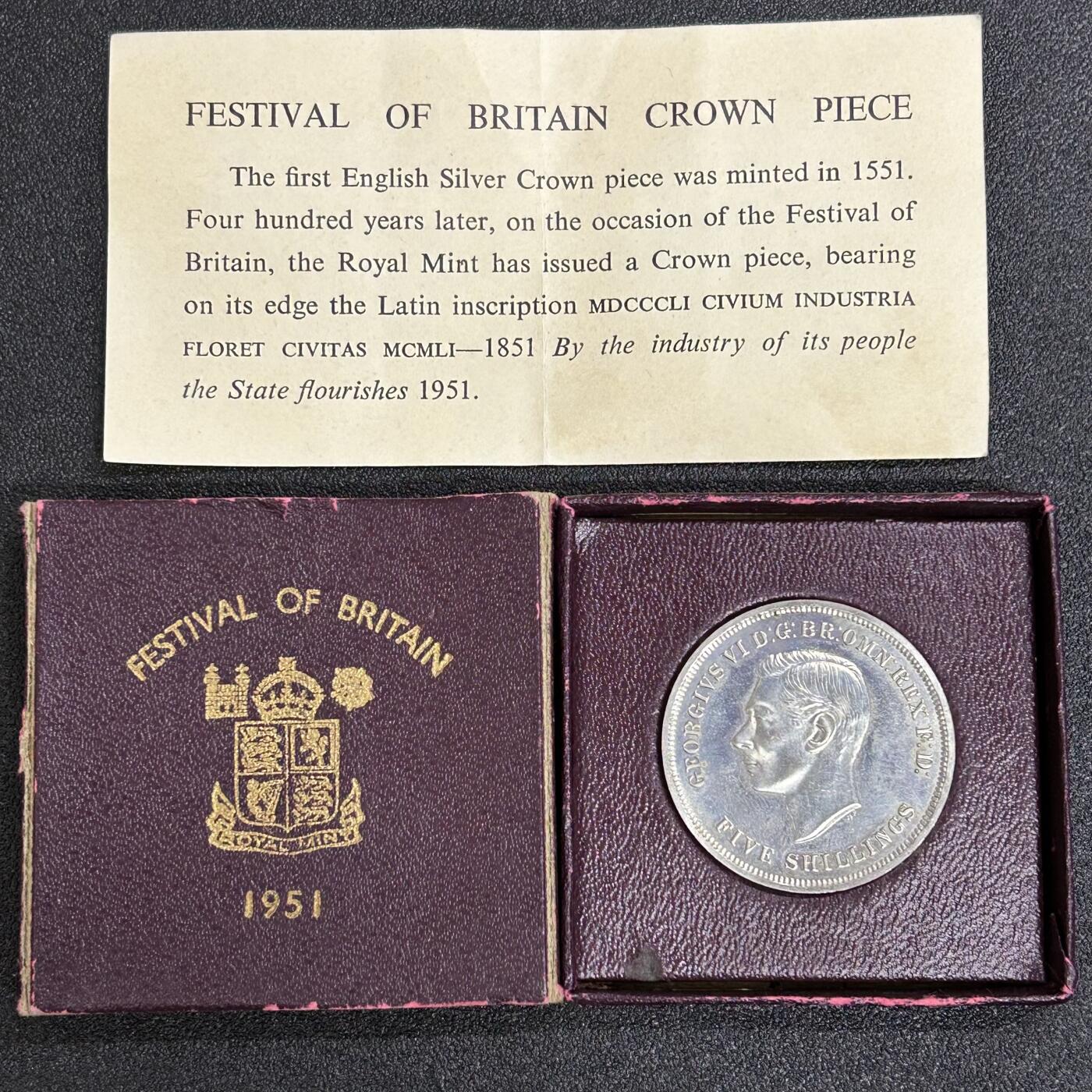 西秦中古拍卖第五十六期 1951年英国乔治六世马剑纪念币 带原盒与说明书