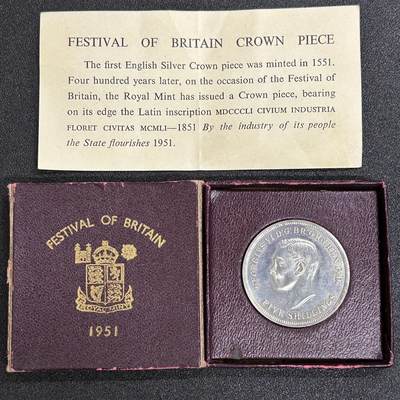 西秦中古拍卖第五十六期 - 1951年英国乔治六世马剑纪念币 带原盒与说明书