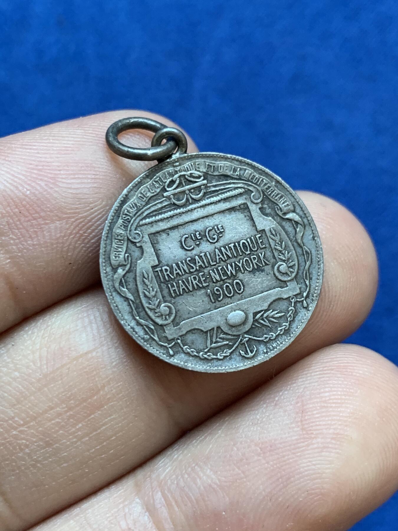 《竞宝斋》第413场 周日，周一，周二，3场连拍 （全场包邮） 法国勒阿弗尔-美国纽约跨大西洋航运银章，4.64g，20.8mm，丰饶角边铭