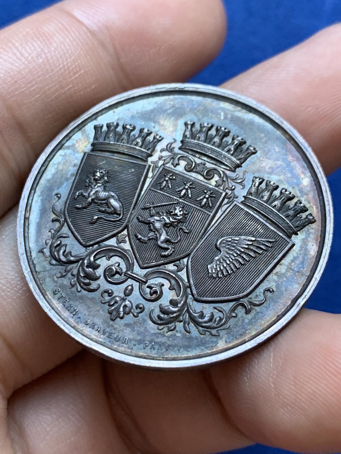 《竞宝斋》第413场 周日，周一，周二，3场连拍 （全场包邮） 法国加尔省萨林德雷斯银质代币，17.15g，36.7mm，边铭：菱形+野猪头