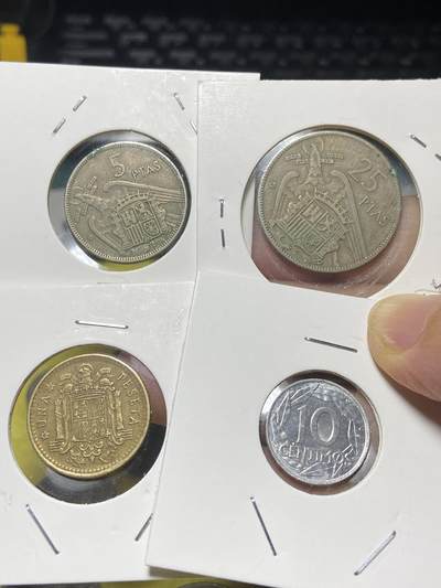 2025年第八十三场(总第一百零九场）外国好品散币(免佣金) - 西班牙🇪🇸4枚：1957年5比塞塔，25比塞塔，1966年1比塞塔，1959年10分