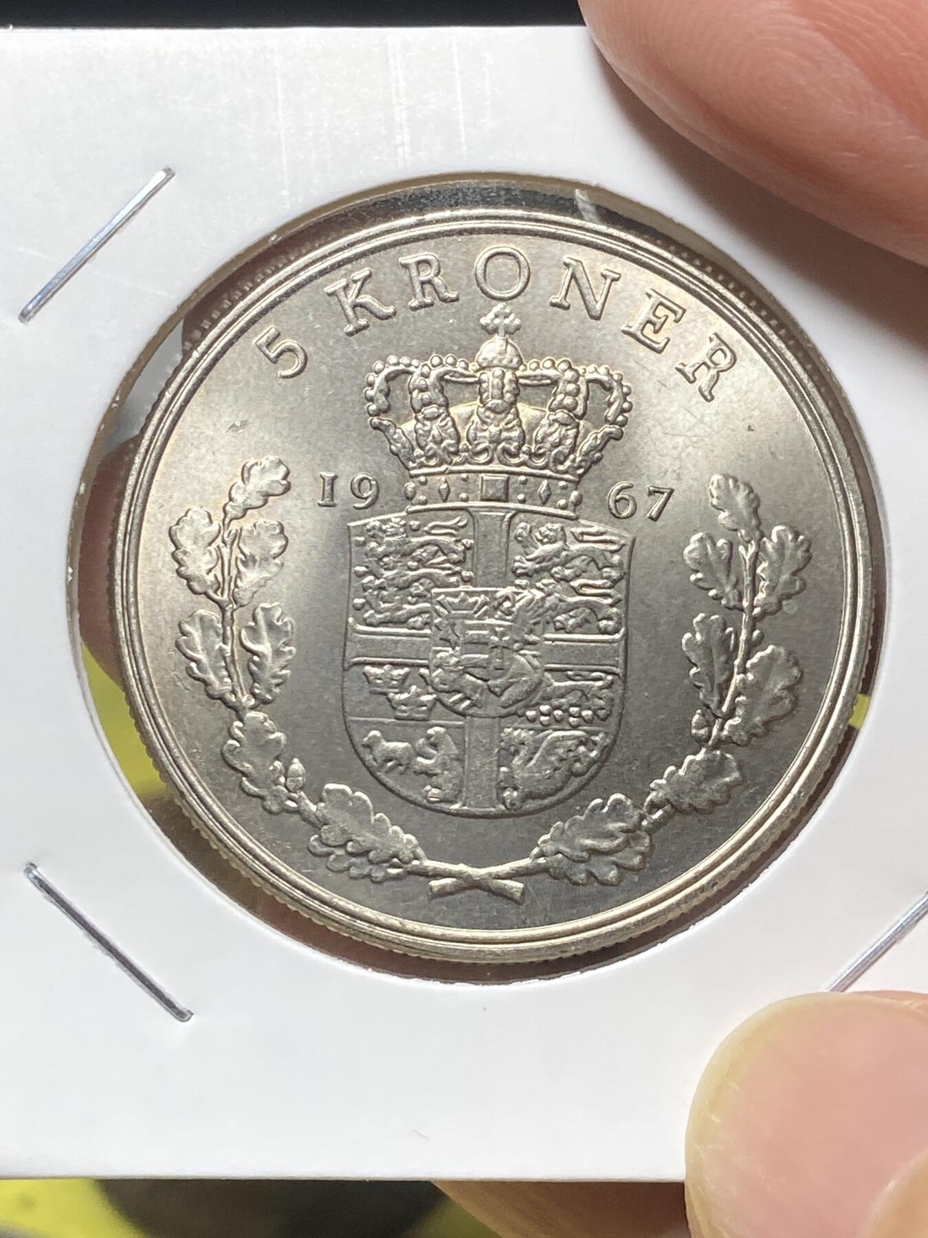 2025年第八十三场(总第一百零九场）外国好品散币(免佣金) 原光好品–丹麦🇩🇰1967年5克朗大币(弗雷德里克九世时期，C; S版)