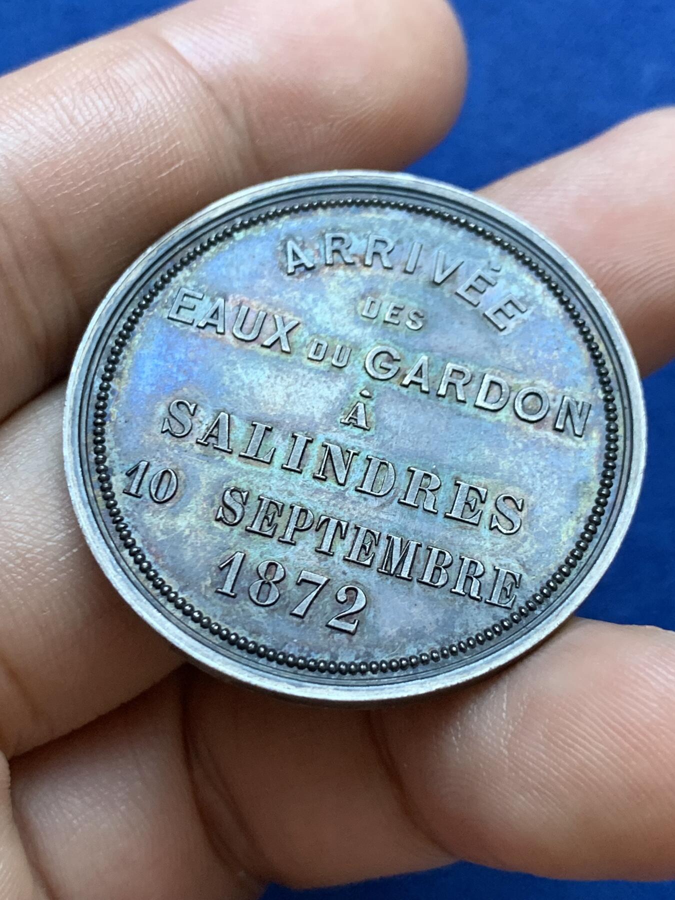 《竞宝斋》第413场 周日，周一，周二，3场连拍 （全场包邮） 法国加尔省萨林德雷斯银质代币，17.15g，36.7mm，边铭：菱形+野猪头