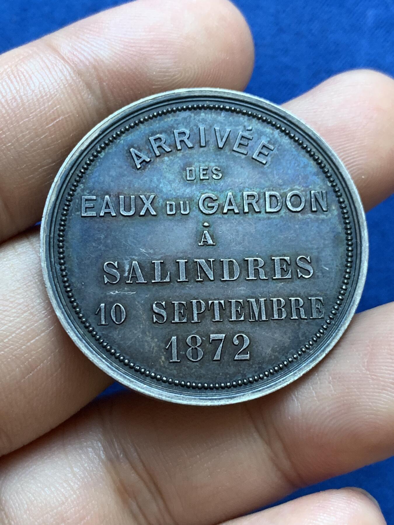 《竞宝斋》第413场 周日，周一，周二，3场连拍 （全场包邮） 法国加尔省萨林德雷斯银质代币，17.15g，36.7mm，边铭：菱形+野猪头