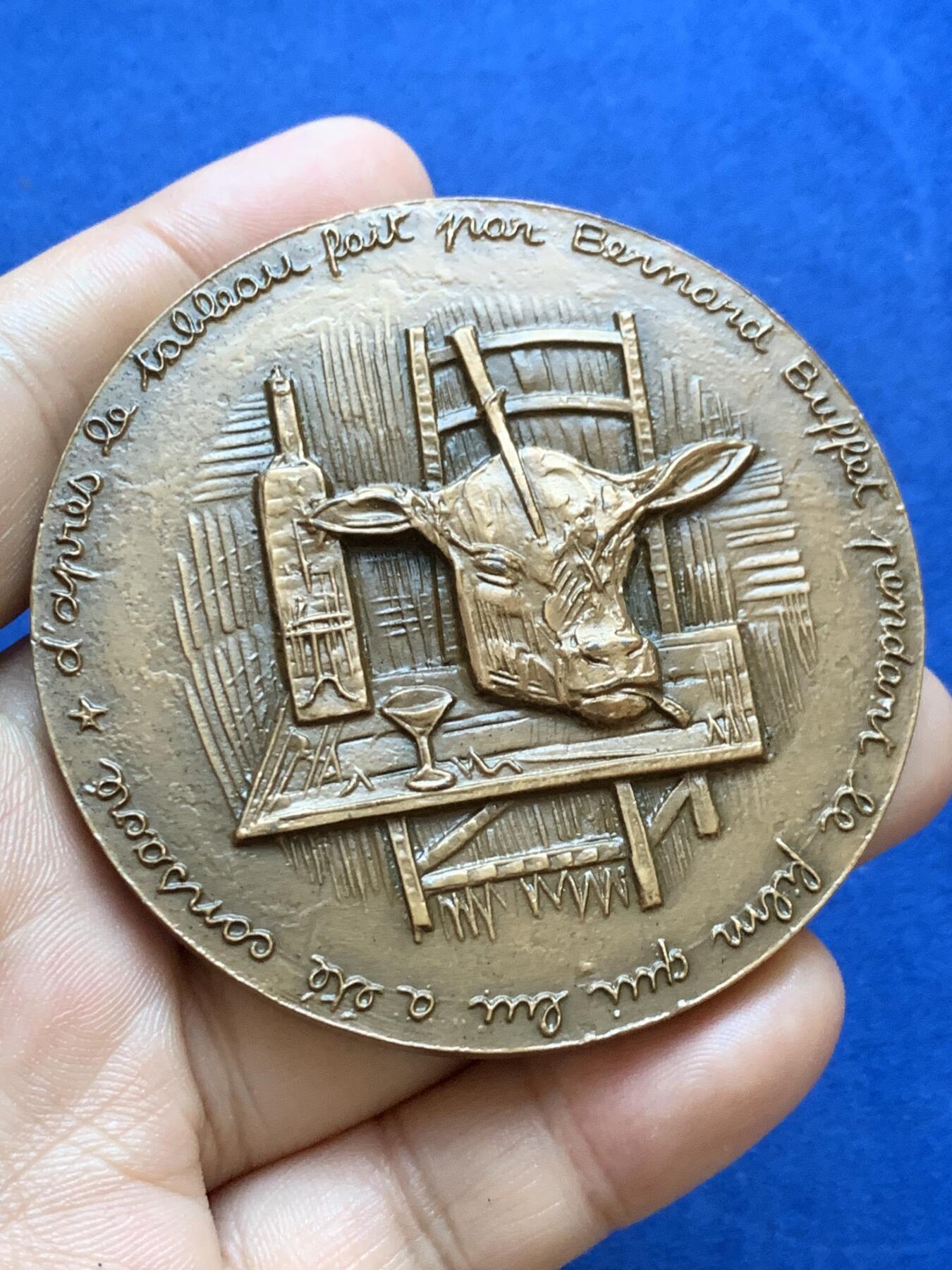 《竞宝斋》第413场 周日，周一，周二，3场连拍 （全场包邮） 伯纳德·布菲高浮雕纪念大铜章 带盒 174克 67.5mm